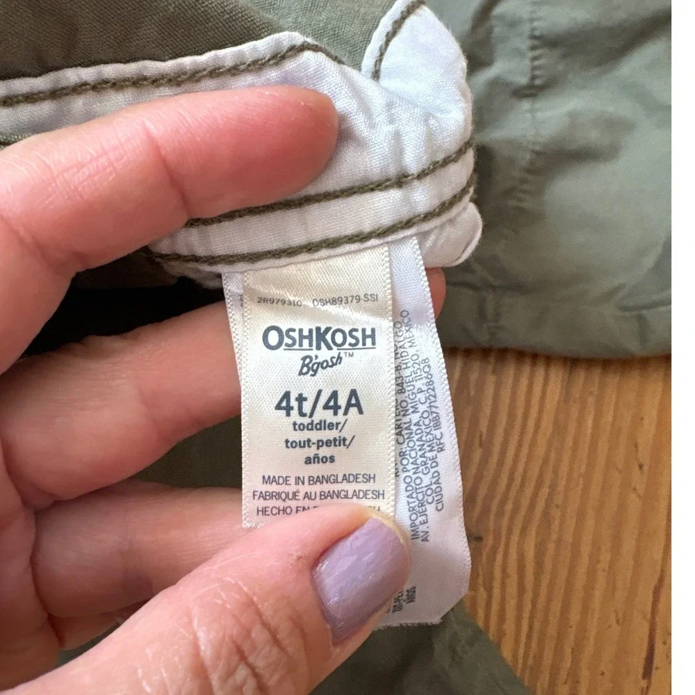 OshKosh B'gosh Overalls Kids Olive Green Cotton Twill Utility Bibs SIZE 4T